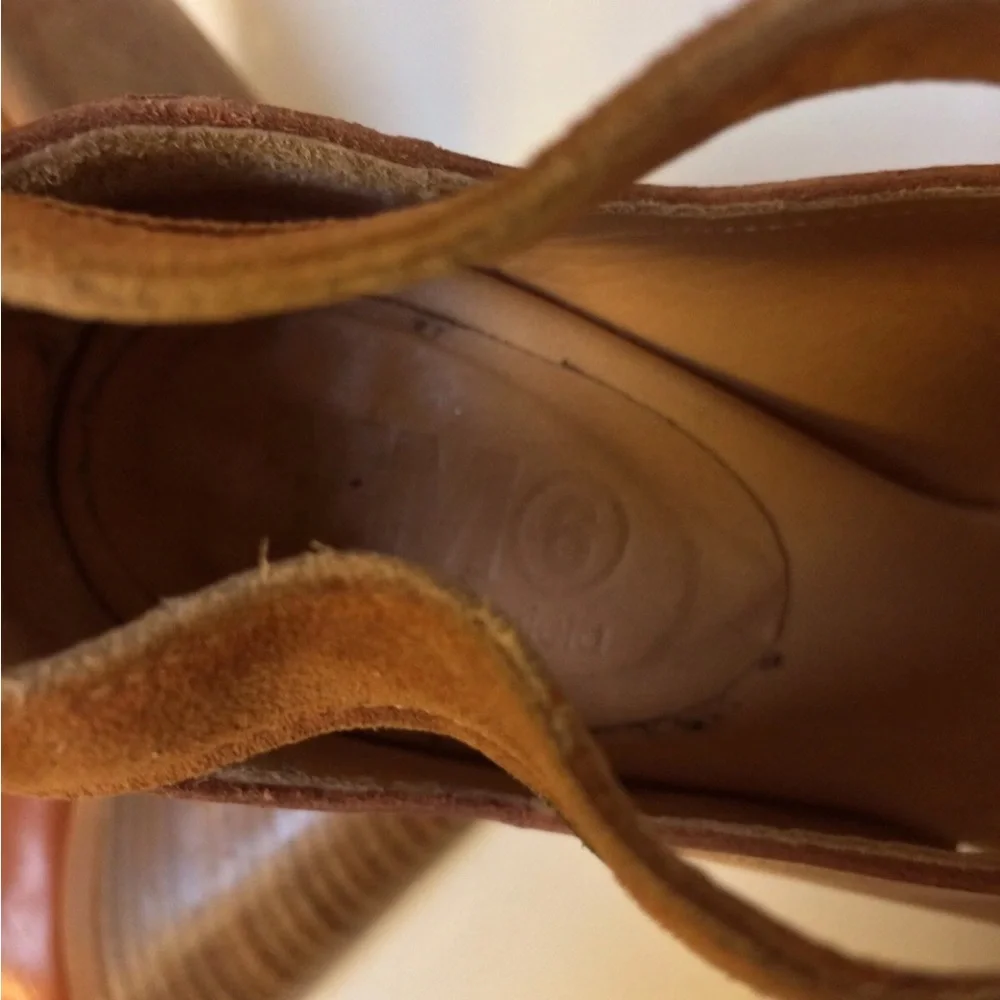 Martin Margiela leather open toe stacked heel tan size 36.5